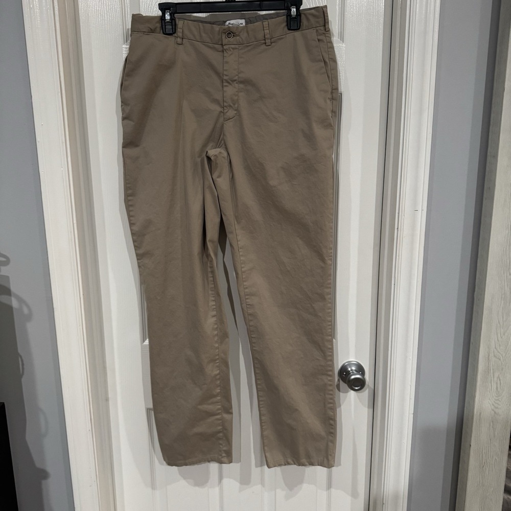 Peter Millar‎ Crown Soft Flat Front Trouser Pants Men 34x32 Khaki Cotton Silk